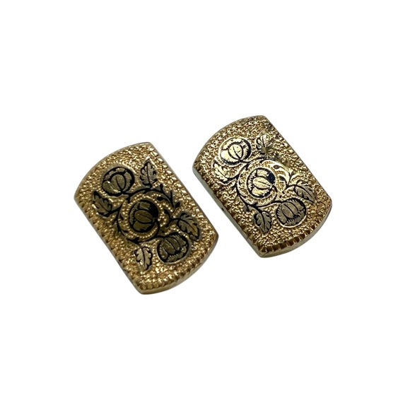Vintage 1930’s Rectangular Gold Plated Art Deco Floral Etched Clip On Earrings - Picture 5 of 10